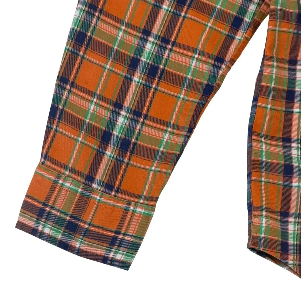 Ralph Lauren Boys XL 18-20 Plaid Button Down Shirt Orange Green Blue Cotton Long